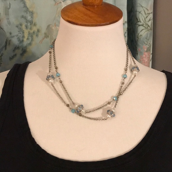 πHPπ Long Pearl and Blue Bead Layering Necklace - Picture 5 of 5